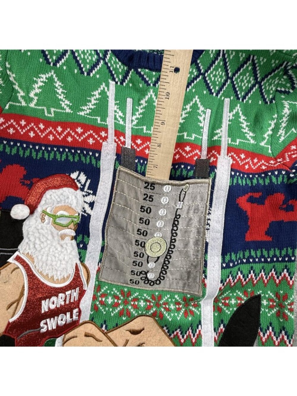 Christmas Sweater Mens Medium Green North Swole Santa Ugly Pullover Blizzard Bay - Picture 5 of 14